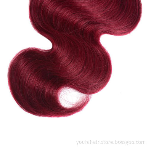 Youfa Hair Vendor Ombre Color 1b/Burg Red Body Wave 100% Cambodian Human Hair Bundles Cuticle Aligned Raw Remy Hair Extension